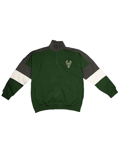 Big & Tall Fanatics Pieced Green Milwaukee Bucks 1/4 Zip Pullover