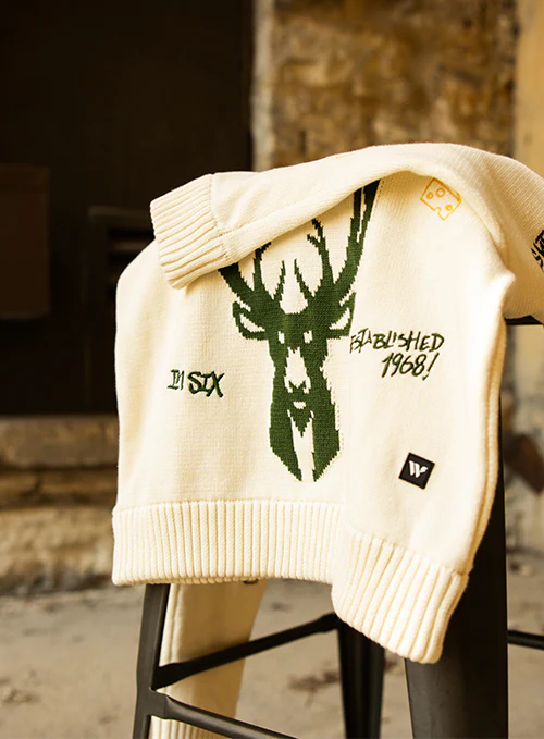 Bucks In Six x The Wild Collective All Over Print Jacquard Milwaukee Bucks Crewneck Sweater - Image 2