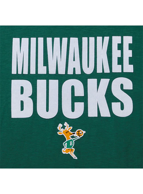 Mitchell & Ness HWC '68 Legendary Slub green Milwaukee Bucks T-Shirt - Image 3