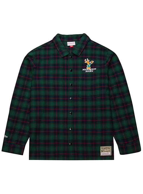 Mitchell & Ness HWC '68 Exposed Plaid Button Milwaukee Bucks Long Sleeve Shirt