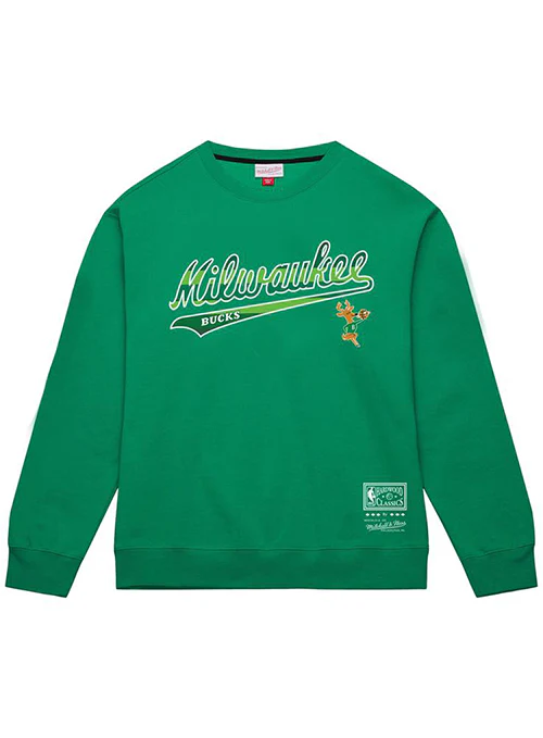 Mitchell & Ness HWC '68 Milwaukee Bucks Irish Script Crewneck Sweatshirt