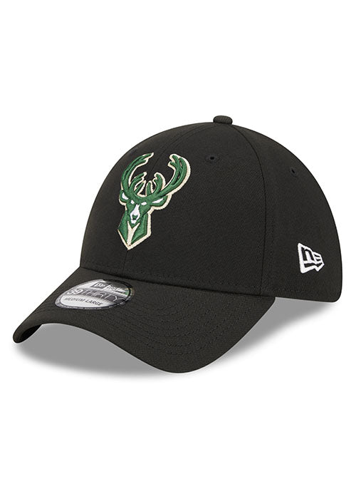 New Era Icon 39thirty Black Milwaukee Bucks Flex Fit Hat