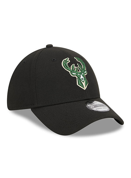 New Era Icon 39thirty Black Milwaukee Bucks Flex Fit Hat - Image 2
