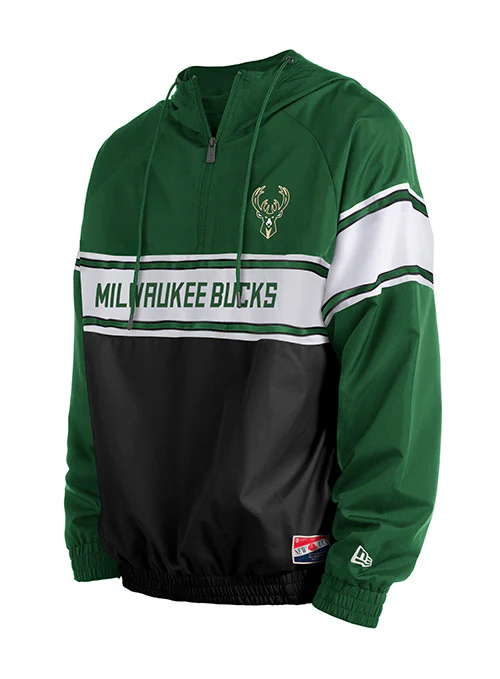 New Era Green & Black Milwaukee Bucks 1/4 Zip Hooded Sweatshirt - Image 3