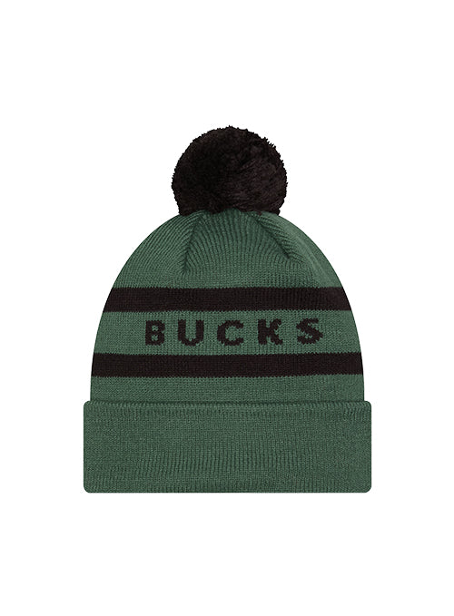New Era Text Green Milwaukee Bucks Pom Knit Hat - Image 2