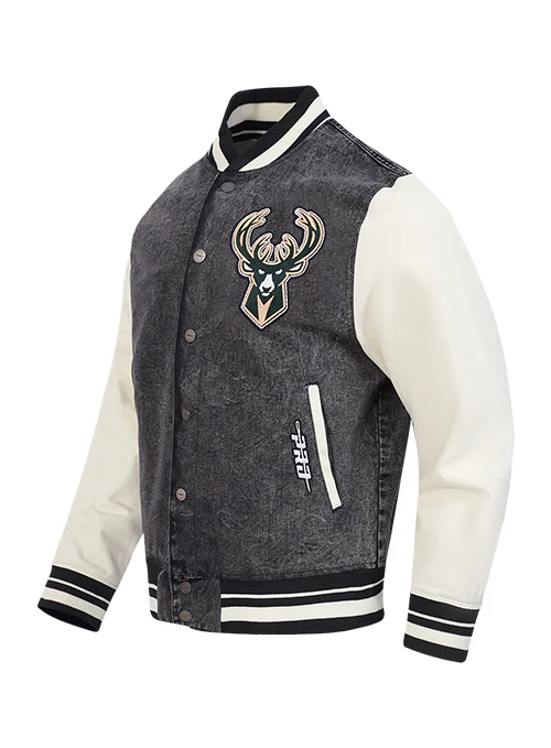 Pro Standard Rebel Washed Milwaukee Bucks Varsity Jacket - Image 3