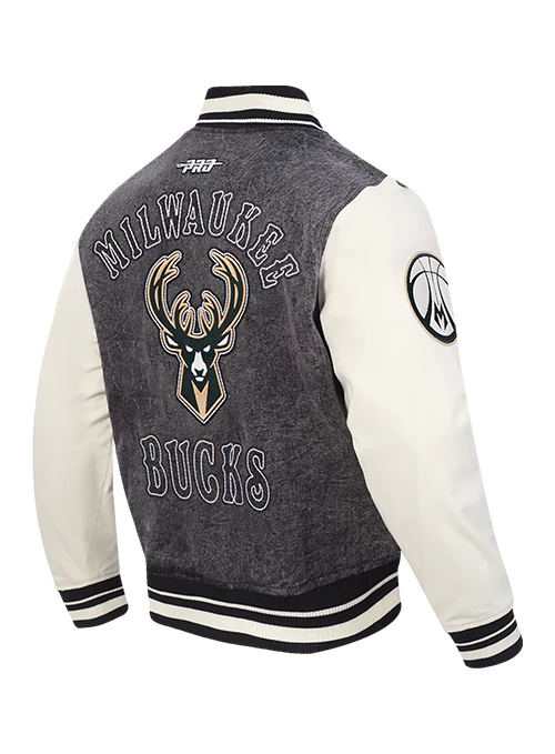 Pro Standard Rebel Washed Milwaukee Bucks Varsity Jacket - Image 4