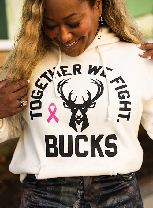 Roots Of Fight Breast Cancer Awareness White Milwaukee Bucks Hooded Sweatshirt - Image 2