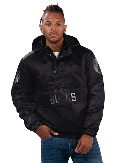 Starter Force Play Black Milwaukee Bucks 1/2 Snap Hooded Pullover Jacket
