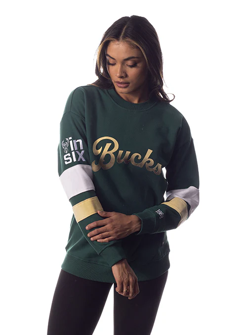 Women's Bucks In Six x The Wild Collective Velvet Touch Milwaukee Bucks Crewneck Sweatshirt - Image 2