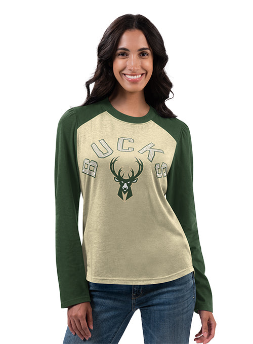Women's G-III Break Puff Milwaukee Bucks Long Sleeve T-Shirt