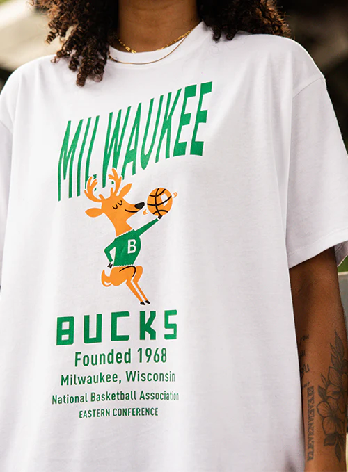 Women's Mitchell & Ness HWC '68 Founded Milwaukee Bucks Boyfriend T-Shirt - Image 4