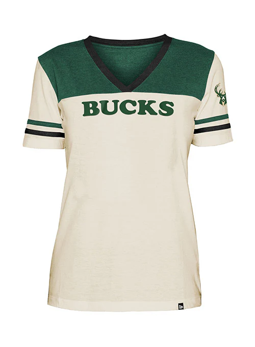 Women's New Era Throwback Milwaukee Bucks V-Neck T-Shirt
