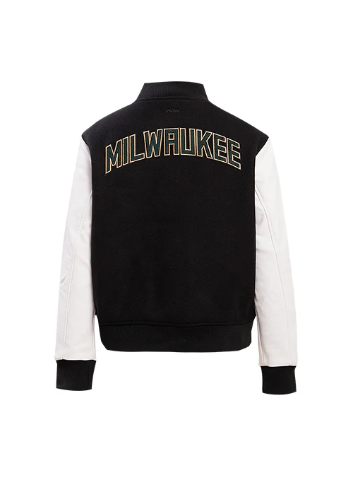 Women's Pro Standard Black & White Milwaukee Bucks Varsity Jacket - Image 2