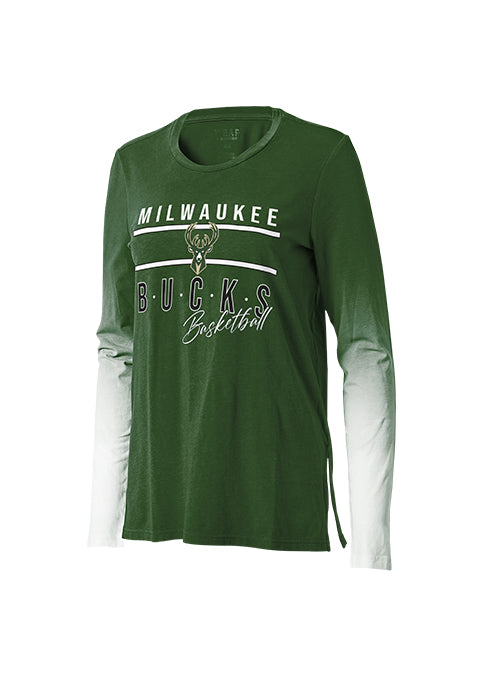Women's Wear By Erin Andrews Dip Dye Green Milwaukee Bucks Long Sleeve T-Shirt