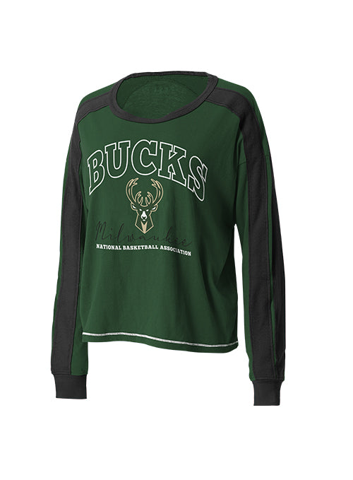 Women's Wear By Erin Andrews Raglan Trim Milwaukee Bucks Long Sleeve T-Shirt