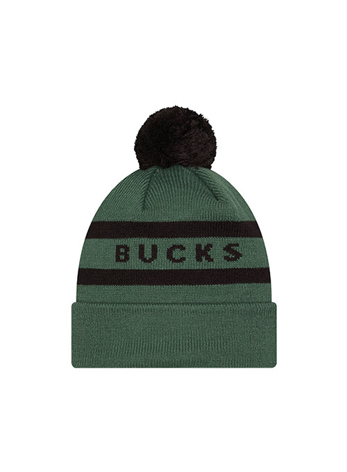 Youth New Era 2-Tone Text Milwaukee Bucks Pom Knit Hat - Image 2